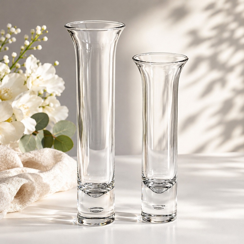 Crown Corning Horizon Bud Vase Set 8" & 10" Vintage Australian Crystal Glass-NIB